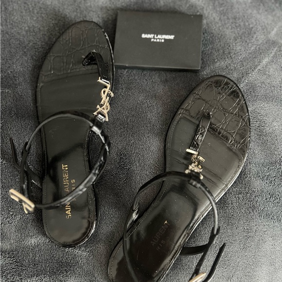 SAINT LAURENT (YSL) Cassandra Croc-Embossed Leather Slingback Thong Sandals - Picture 6 of 6